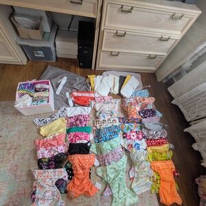 Colorful Cloth Diapers Set Of 49 Diapers,  Inserts Wipes, Wet Bags, Wipes Warmer